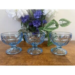 Vintage Blue Glass Ice Cream Dessert Bowls Set of Three‎ Mid Century MCM Dining